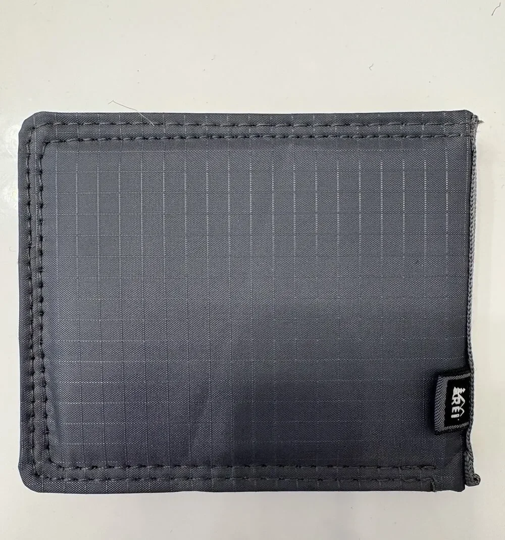 REI Ripstop Nylon Wallet Gray RFID-Blocking Lightweight Orange Inside